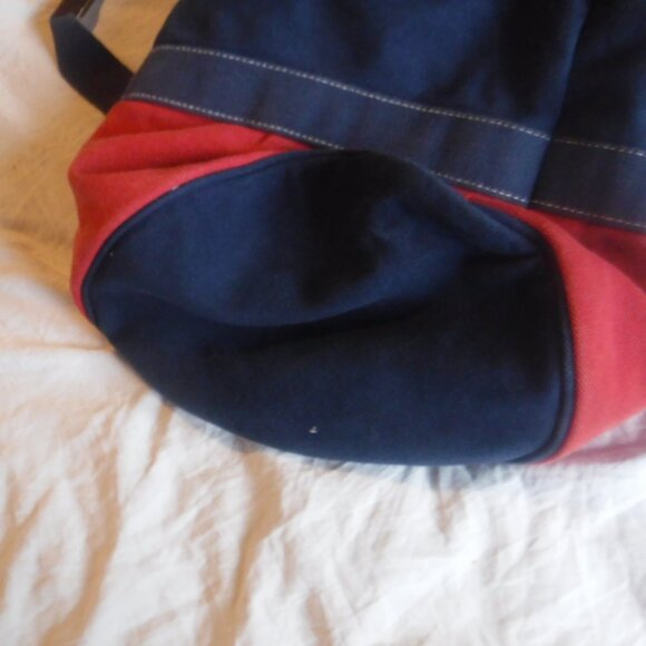 J, Crew Heavy Blue and Red Canvas Duffle Bag J Crew Canvas Rope pull string Bag - Picture 9 of 13